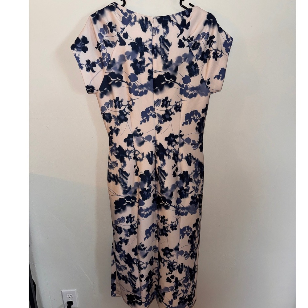Donna Karan New York Floral Sheath Dress Navy Blue Blush Pink Cap Sleeve Size 10 - Picture 4 of 7